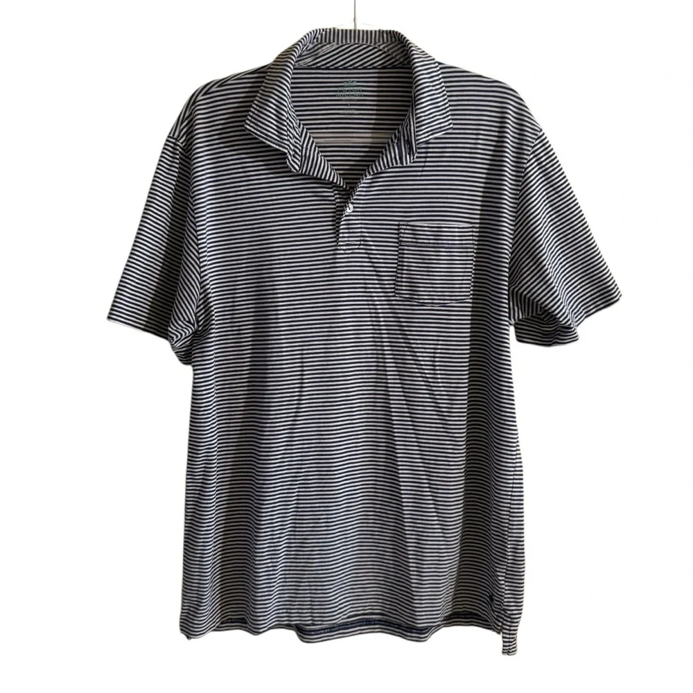 Peter Millar Seaside Wash Cotton Golf Polo Blue White Stripe Mens